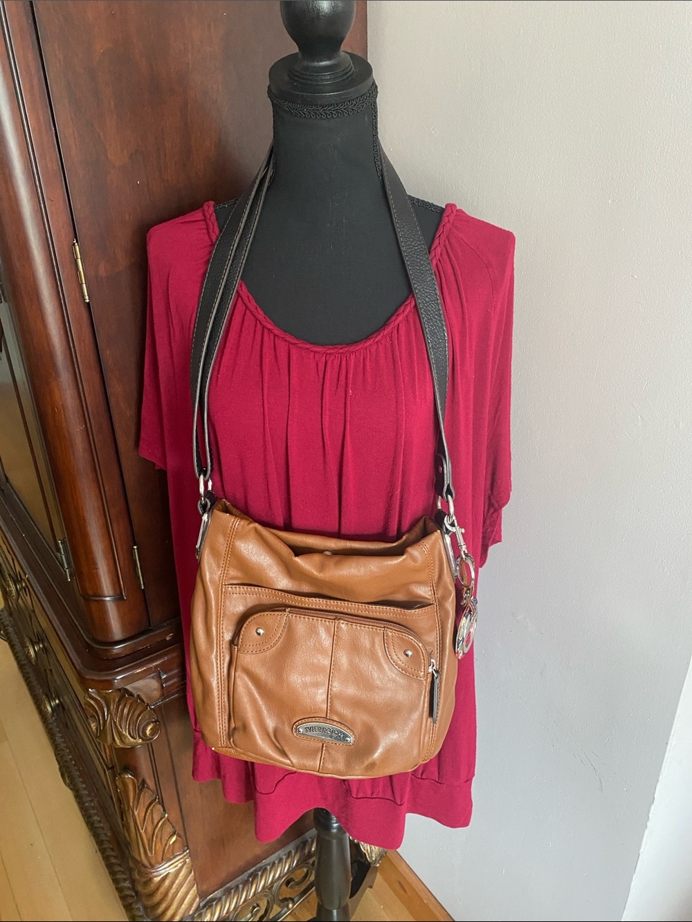 Tyler Rodan Brown Leatherlike Shoulder Bag with Keychain Charm